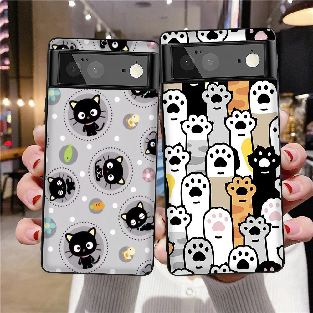 Cartoon Dog Cat Phone Case for Google Pixel 6 7 PRO 3 3a 4 5 XL Black Silicone Case for Pixel 7a 6a 4a 5a 5G 6Pro Cover Fundas