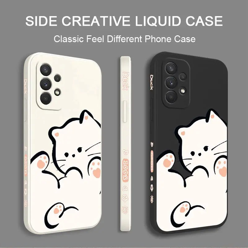 White Cloud Cat Silicone Phone Case For Samsung Galaxy A54 A34 A32 A13 A52S A24 A73 A14 A53 A52 A04S A71 A04E A72 A12 A03S Cover