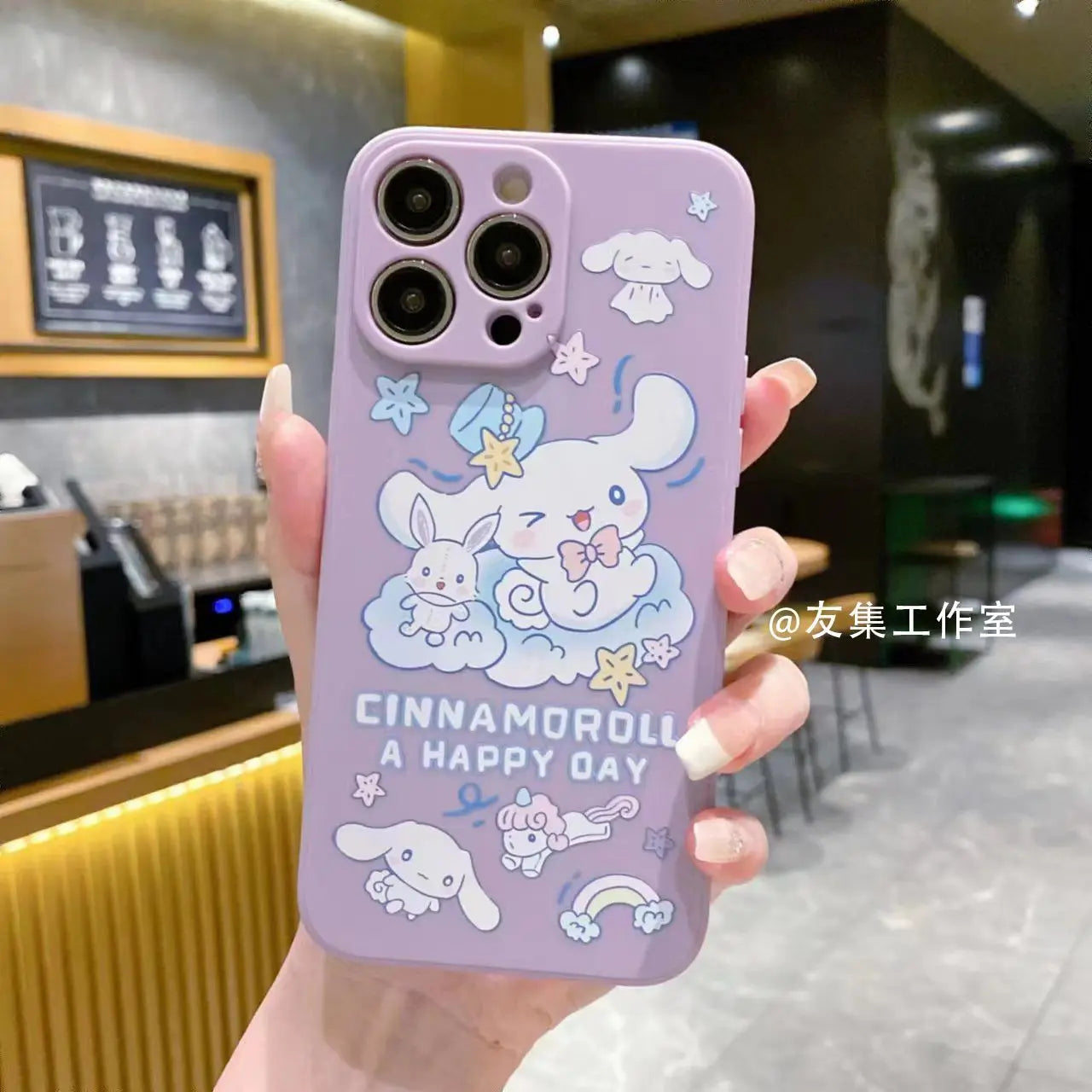 Sanrio Cinnamoroll With Lanyard Holder Phone Cases For iPhone 15 14 13 12 11 Pro Max Mini XR XS MAX 8 X 7 SE Plus Silicone Cover