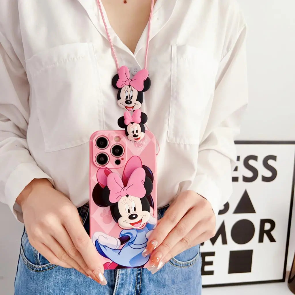 Minnie Mickey Phone Case With Holder Rope For Samsung Galaxy S7 Edge S8 S9 S10 S20 S21 S22 S23 Plus Ultra S21FE Note 9 10 20