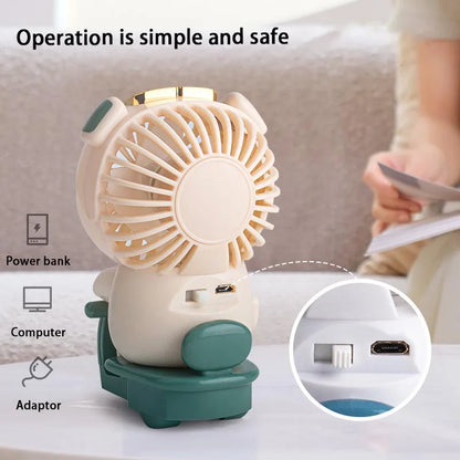 Rechargeable Mini Fan Cute Pet Desktop Fans For Students Silent Usb Fan With Night Light Two Wind Speed Air Cooler