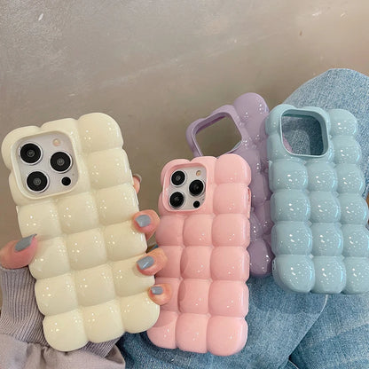 Cute Stylish Bread Chocolate Block 3D Phone Case For iPhone 14 13 12 15 Pro Max 11 Glossy Protective Cover Fundas