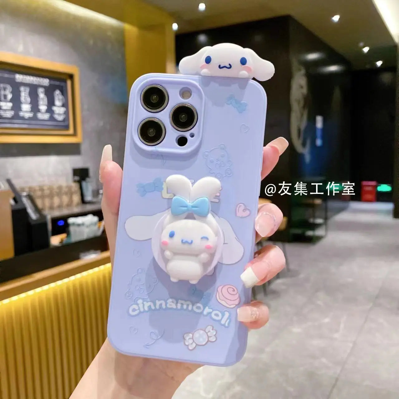 Sanrio Cinnamoroll With Lanyard Holder Phone Cases For iPhone 15 14 13 12 11 Pro Max Mini XR XS MAX 8 X 7 SE Plus Silicone Cover