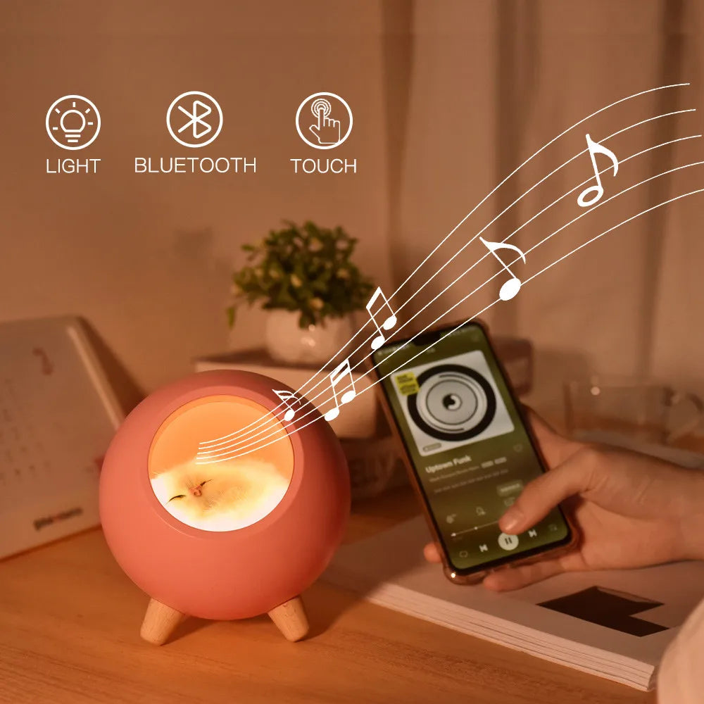 Creative LED Night Light Cute Cat Bluetooth Speaker Music Night Light Rechargeable Touch Sensing Bderoom Bedside Feeding Lamp