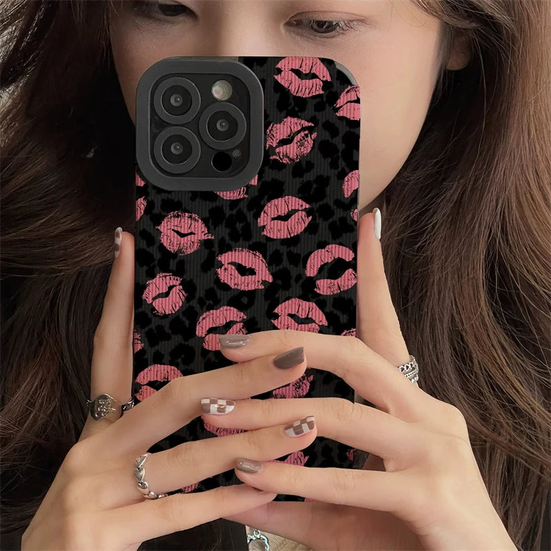 Pink Lip Kiss Print Phone Case For iPhone