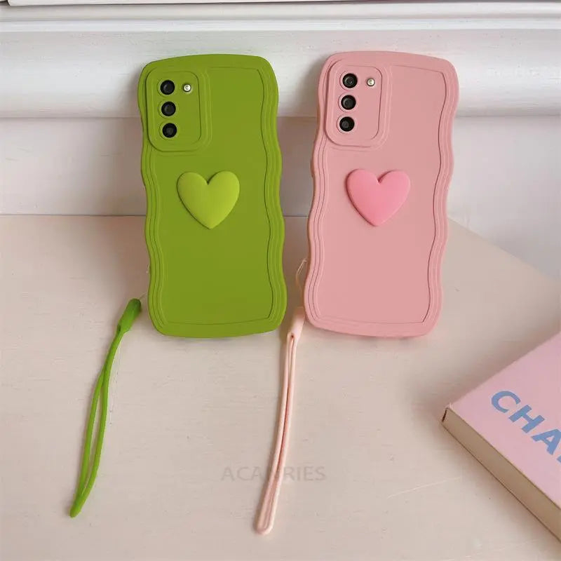 S 21 23 22 Love Heart Wavy Wrist Strap Silicone Case For Samsung Galaxy S23 S21 S22 Plus Ultra S20 Fe S21fe Lanyard Cover S20fe