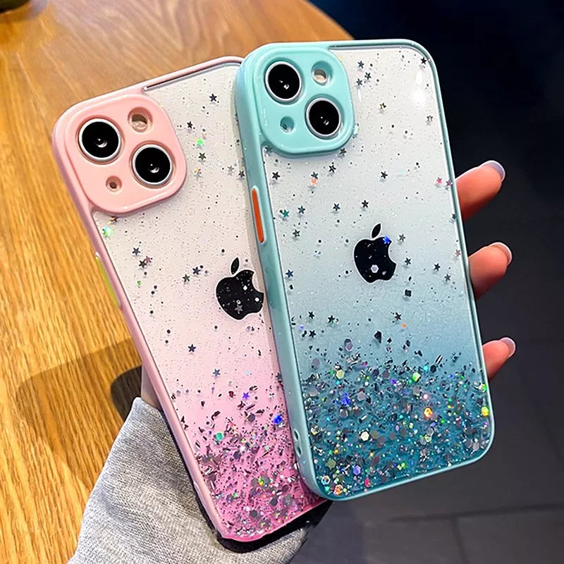 Luxury Bling Glitter Transparent Case For iPhone 15 14 11 12 13 Pro Max XS X XR 7 8 Plus SE 2020 Mini Shockproof Cases Cover