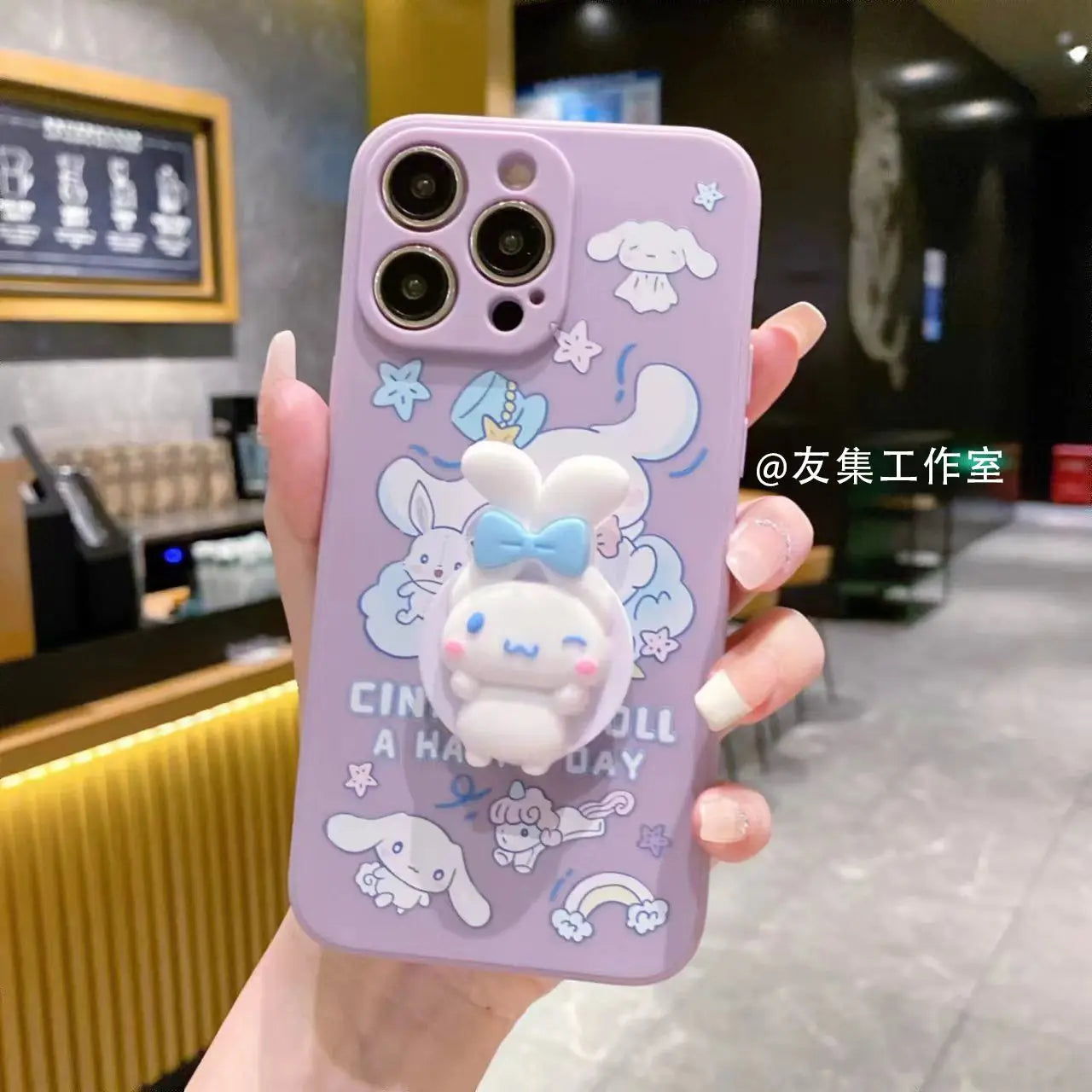 Sanrio Cinnamoroll With Lanyard Holder Phone Cases For iPhone 15 14 13 12 11 Pro Max Mini XR XS MAX 8 X 7 SE Plus Silicone Cover