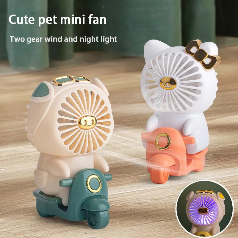 Rechargeable Mini Fan Cute Pet Desktop Fans For Students Silent Usb Fan With Night Light Two Wind Speed Air Cooler