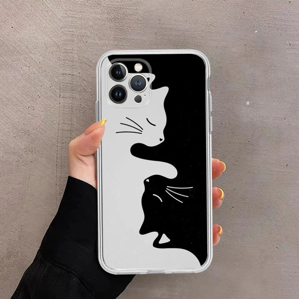 Cartoon Cat Painting Phone Case For iPhone 14 13 12 Mini 11 Pro XS Max X XR SE 6 7 8 Plus Soft Silicone Cover