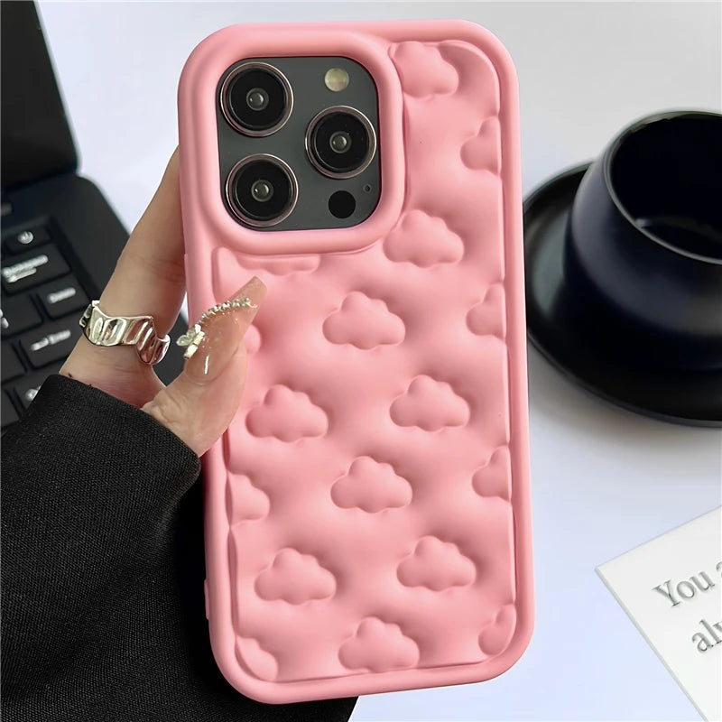 Cute 3D Clouds Soft Silicone Case For iPhone 15 Pro Max 11 12 13 14 Pro Max XS XR X 7 8 Plus Shockproof Protective Cover