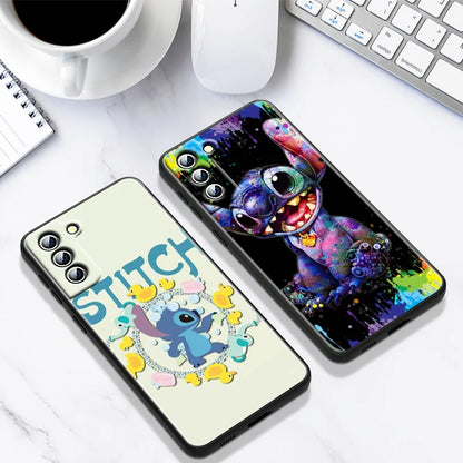 Lilo Stitch Cartoon For Samsung Galaxy S24 S23 S22 S21 S20 Ultra Plus Pro S10 S9 S8 S7 4G 5G Silicone Soft Black Phone Case