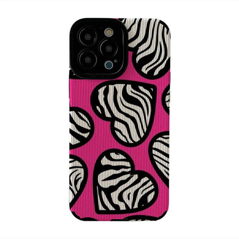 Stylish Love Heart Zebra Pattern Phone Case For IPhone 14 11 13 12 Pro XS Max 7 8 Plus X XR SE Animal Lens Protected Soft Cover