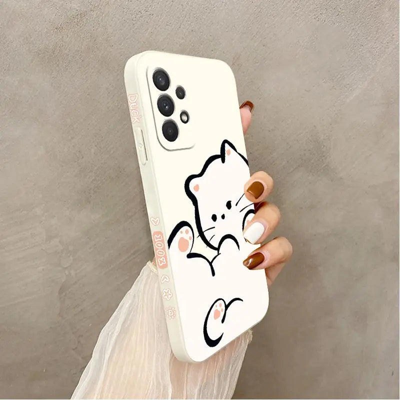 White Cloud Cat Silicone Phone Case For Samsung Galaxy A54 A34 A32 A13 A52S A24 A73 A14 A53 A52 A04S A71 A04E A72 A12 A03S Cover