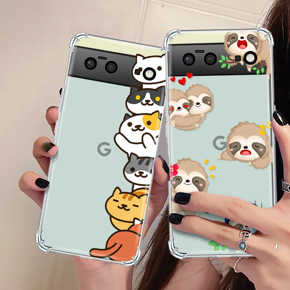 Cute Cat Phone Case for Google Pixel 7a 7Pro 7 Luxury Transparent Cover for Pixel 6a 6 6Pro Shockproof Soft Silicone Capas