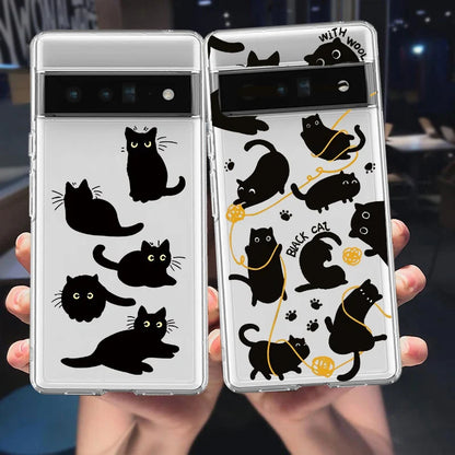 Cute Cartoon Black Cat Phone Case for Google Pixel 7A 7 7Pro 6Pro 6 6A 8 8Pro Case Cover Shells