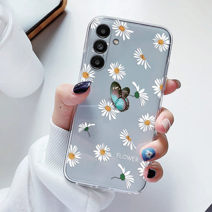 Transparent Case For Samsung Galaxy A54 5G Cover Cartoon Flowers Soft TPU Shockproof Funda For Samsung A 54 5G Bags Heart Clear