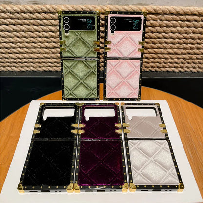Winter Style Soft Touch Square Fur Case For Samsung Galaxy Z Flip 5 Zflip 4 3 Shockproof Plating Cover Coque