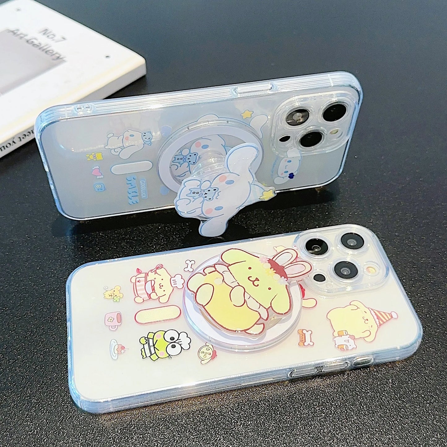 Cute Cartoon Cinnamoroll PomPom Purin for Magsafe Magnetic Bracket Phone Case For iPhone 16 15 14 13 12 11 Pro Max Clear Cover