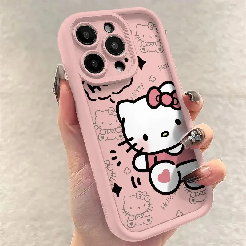 Sanrio Ins Hello Kitty Phone Case For Iphone 15 14 13 11 12 Pro Max Plus X XR XS 7 8 Plus Y2k Girl Clear Gift Silicone Anti-fall