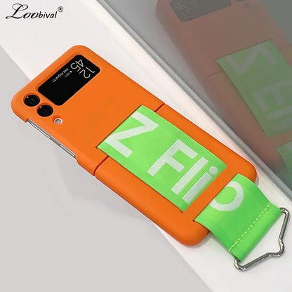 For Samsung Z flip4 Luxury Wristband Case For Samsung Galaxy Z Flip 4 5 3 Flip4 Flip3 Zflip5 Wrist Strap Hard Shockproof Cover