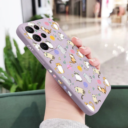 Simple Cat Pattern Phone Case For Samsung Galaxy S23 S22 S21 S20 Ultra Plus FE S10 S9 S10E Note 20 ultra 10 9 Plus Cover