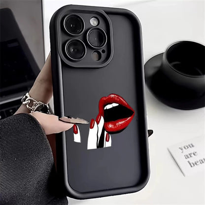 Sexy Girl Red Lips Matte Case For iPhone 11 12 13 14 Pro Max 15 Pro Max X XR XS Max 7 8 Plus SE 2020 Soft TPU Back Cover